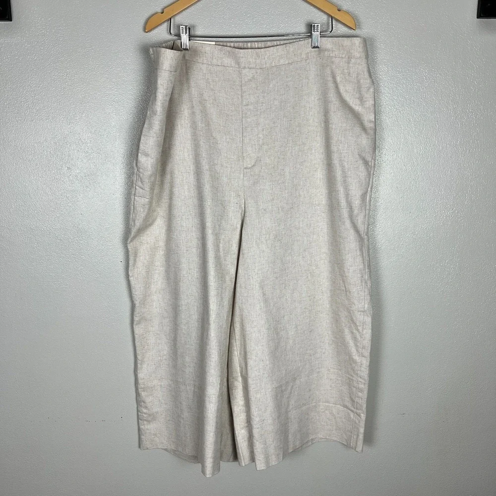 Banana Republic Wide Leg Cropped Pants Womens XXL Beige Linen Cotton Pull On New